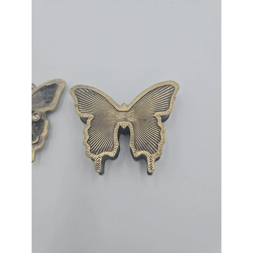 Vintage Green‎ Enamel Metal Rhinestone Butterfly Trinket Box Antique
